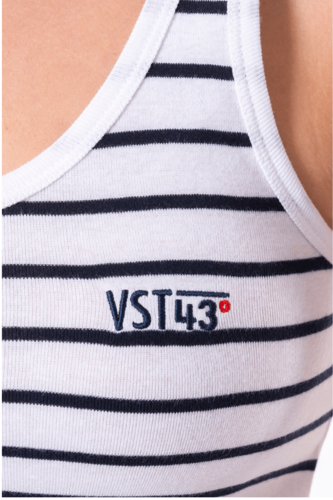 Débardeur Capucin, coloris White/Bleu Striped