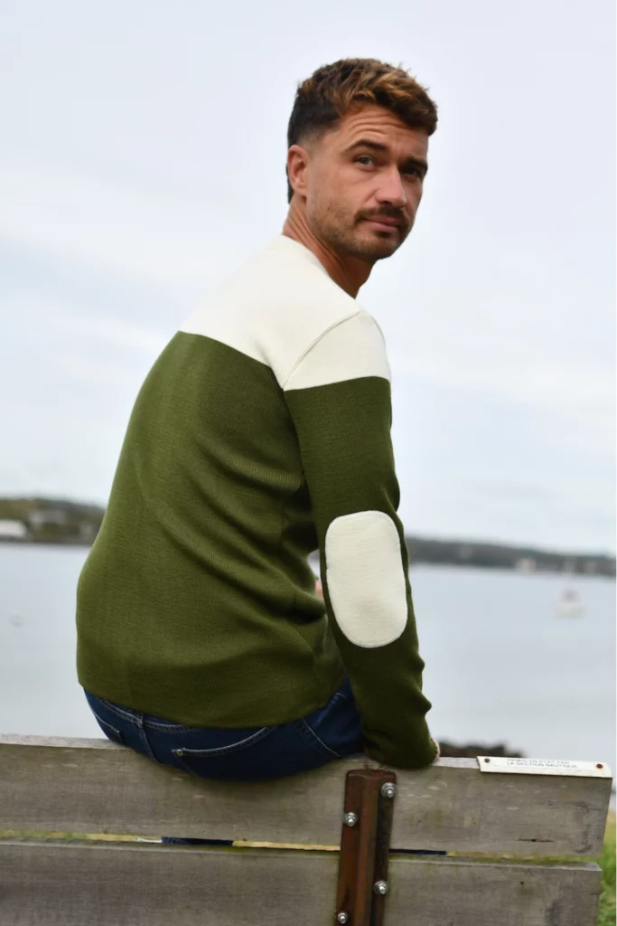 Pull Naples H bicolore, coloris Kaki/Blanc