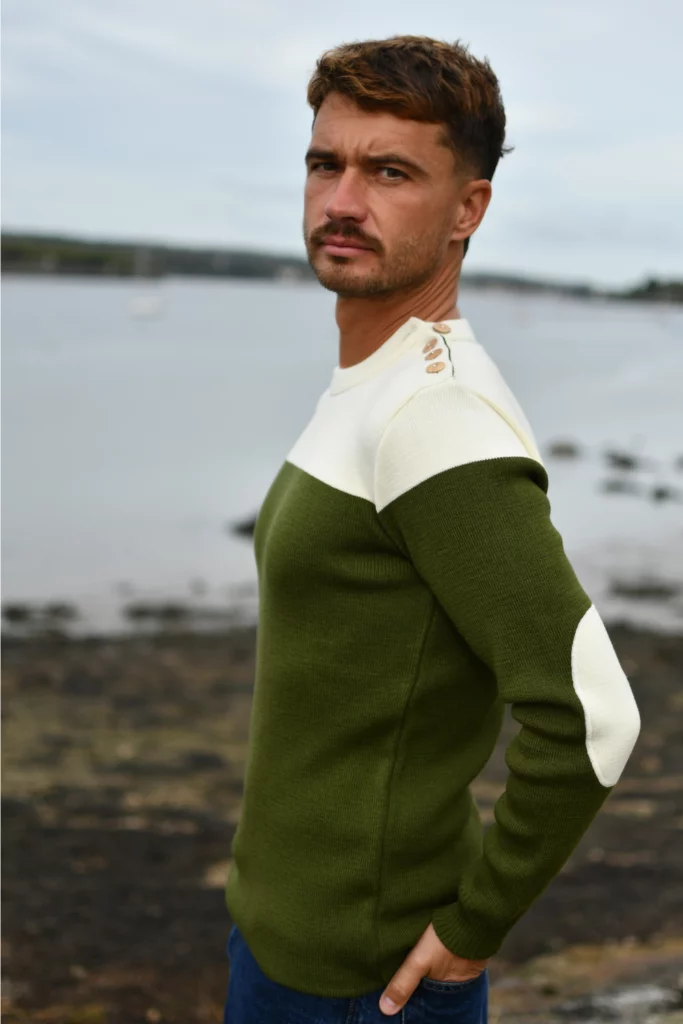 Pull Naples H bicolore, coloris Kaki/Blanc