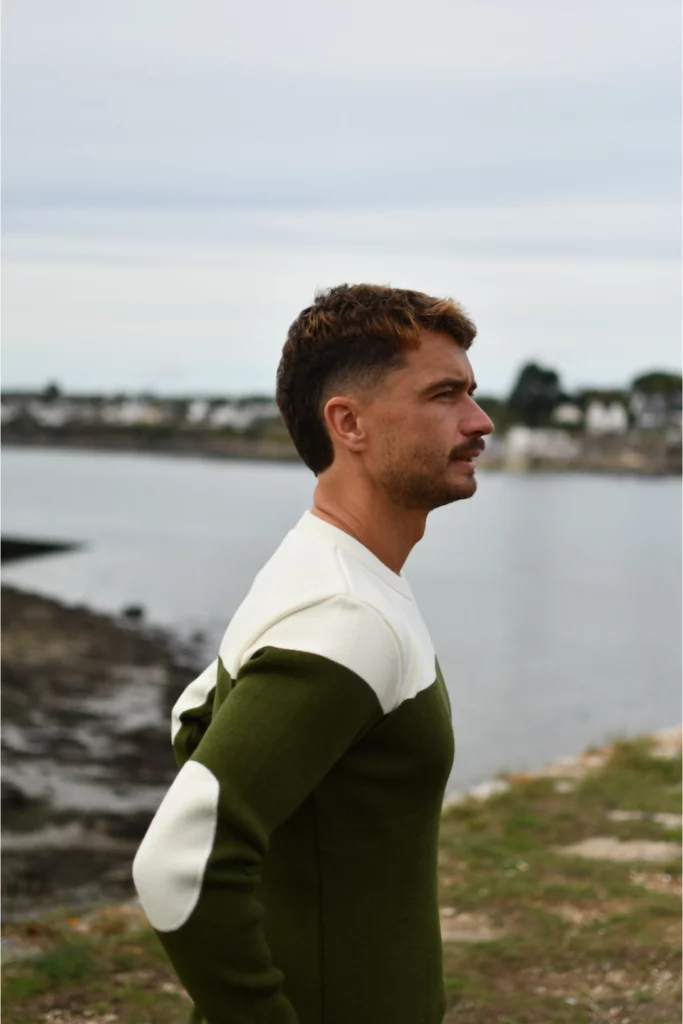 Pull Naples H bicolore, coloris Kaki/Blanc